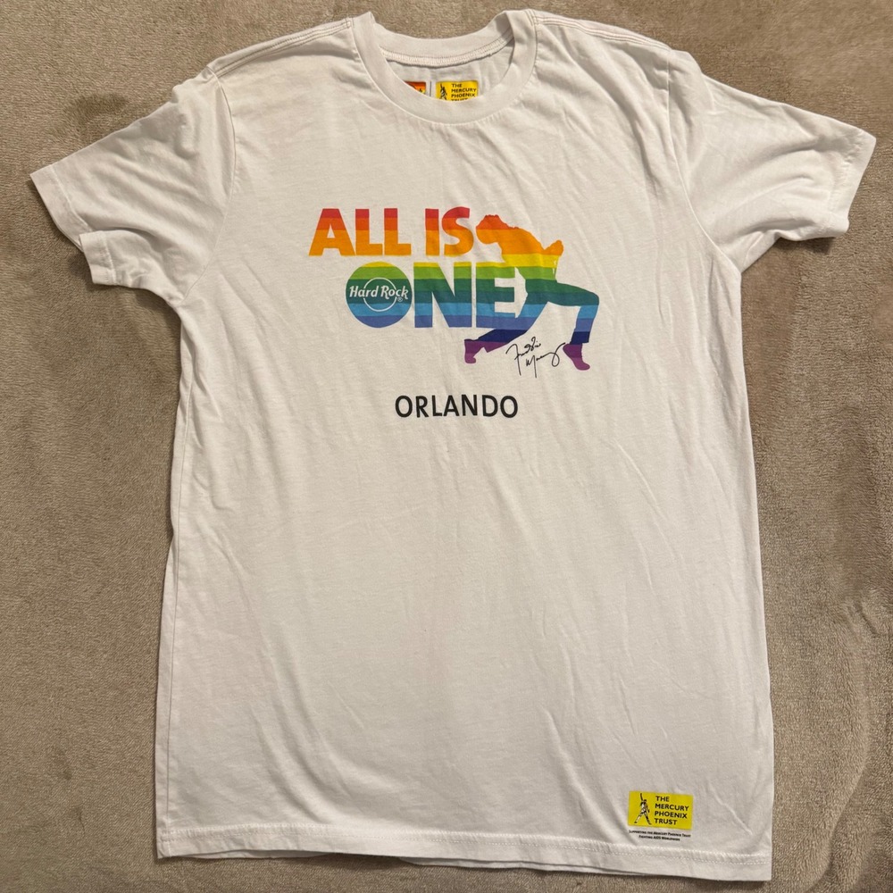 Hard Rock Cafe Orlando Freddie Mercury Phoenix Trust Pride T-Shirt Medium White